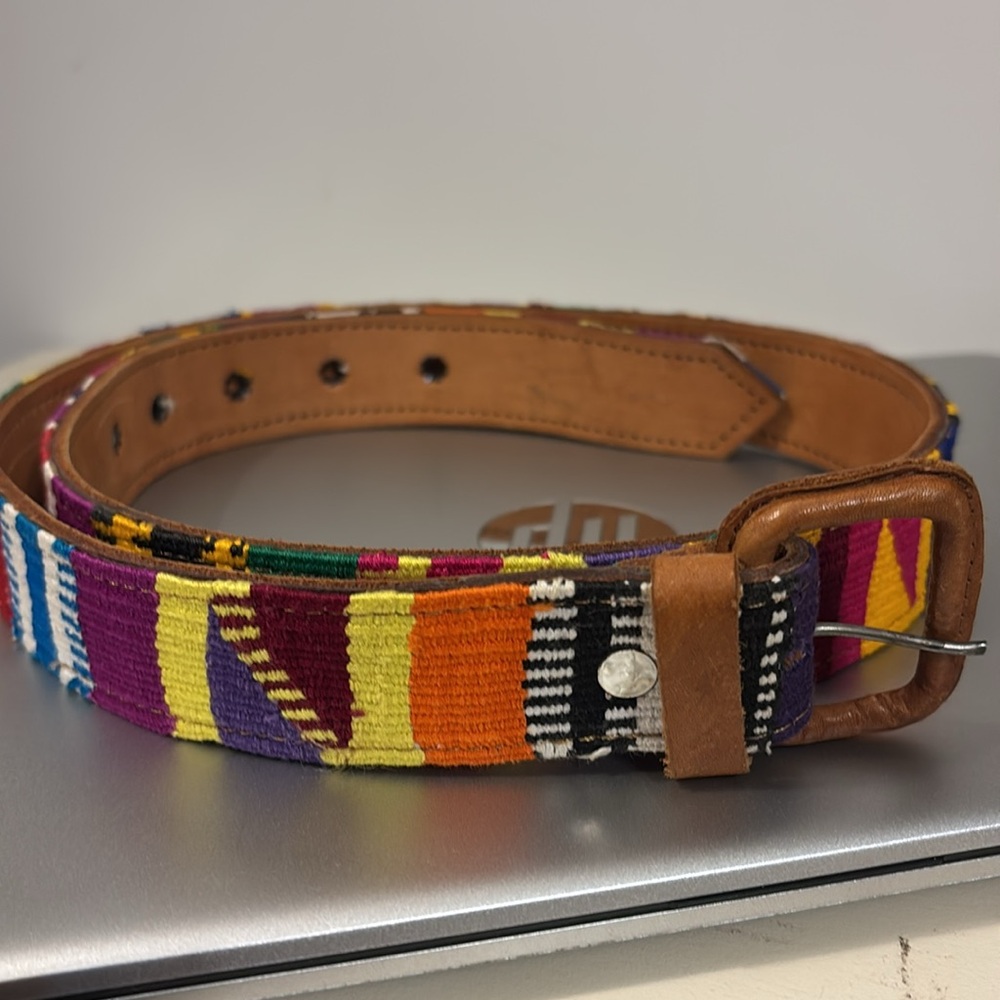 Women's Vintage Leather Belt Boho Traditional Tribal Size 34